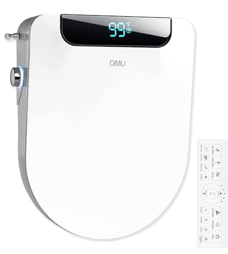 QMU Electric Bidet Toilet Seat Round, Heated Bidet Seat with Instant Warm Water, Warm Air Dryer, Self-Cleaning Stainless Steel Nozzle, Heated Seat, Night Light, Remote Control, Soft Close - Image 1