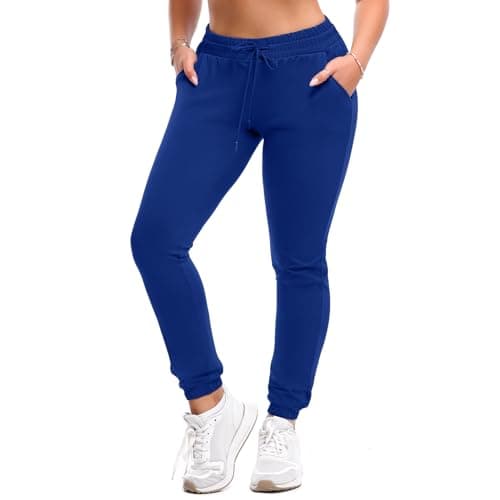SINOPHANT Joggers for Women with Pockets Drawstring Sweatpants for Lounge Gym Yoga RoyalBlue L - Image 1
