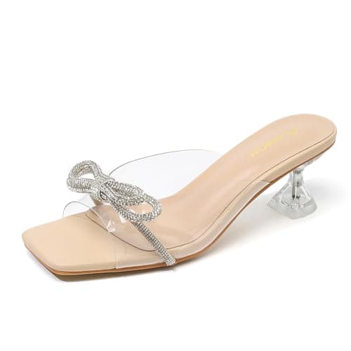 Amoji Women Kitten Heels 2 In Chunky Shorts Heels Rhinestone Bow Dress Shoes 346 Nude 11 women - Image 1