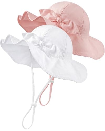 HONGTEYA Baby Sun Hat Cotton Stripe Bow Wide Brim Toddler Beach Bucket Hat