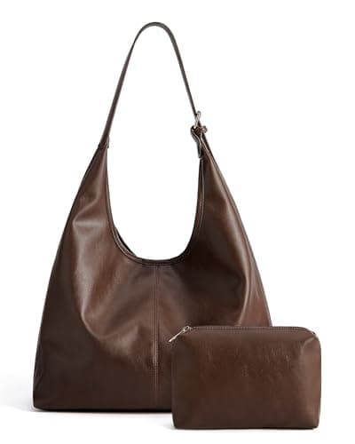 Missnine Hobo Bags Purses for Women, Soft Shoulder Bag Vegan Leather Tote Crossbody Purse Ladies Slouchy Handbag with Pouch, Coffee - Image 1