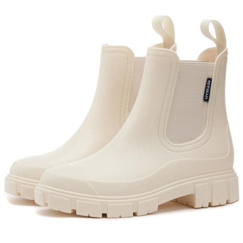 WOWSTICK Women’s Ankle Rain Boots Waterproof Lightweight Slip Resistant Fashion Garden Booties, 312 White 43 - Image 1