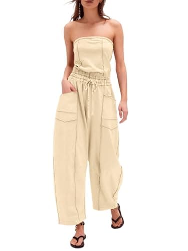 Sexyasasii Strapless jumpsuits for women dressy Off the Shoulder Summer Rompers Sleeveless Barrel Pants One Piece Outfits with Pockets - Image 1