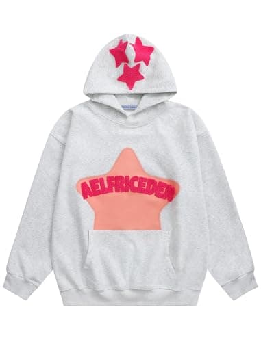 Aelfric Eden Graphic Hoodies for Men Y2K Printed Hoodie Sweatshirt Casual Oversized Long Sleeve Vintage Streetwear Hiphop Hooded Pullover light Grey Large - Image 1