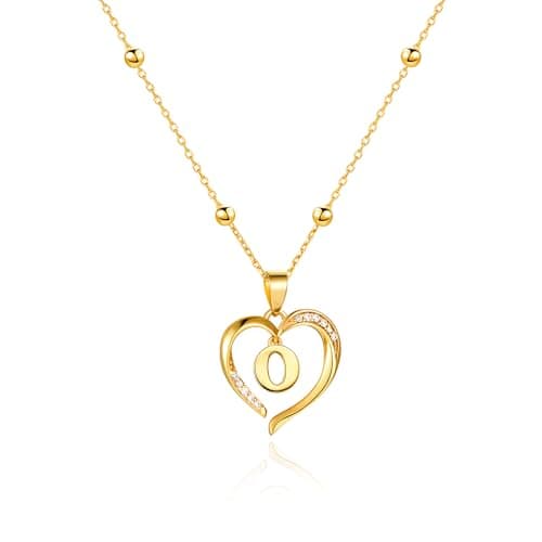 Cicy Bell Womens Heart Initial Necklace for Women 18k Gold Plated Shell Personalized Letter Pendant Necklace 17.7'' with 2'' Extender - Image 1