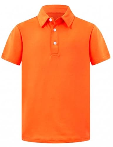 Cozople Boys Polo Shirts Moisture Wicking Quick Dry Golf Shirt Short Sleeve Athletic Casual School Uniform for Kids,Neon Orange,Size 13-14 - Image 1