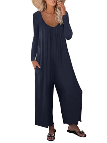 STOLKISS Women's Casual Loose Jumpsuits One Piece Long Sleeve Autumn Wear Wide Leg Long Pant Rompers With Pockets 2024 Blue - Image 1