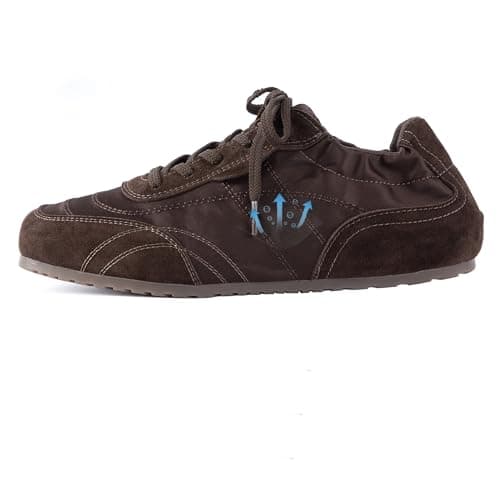 N.N.G Women Retro Suede Satin Sneakers Coffee Brown Cushioned Insole 4-Way Breathable Casual Daily Walking Shoes Commuting Lightweight Comfort, Size 6.5 - Image 1