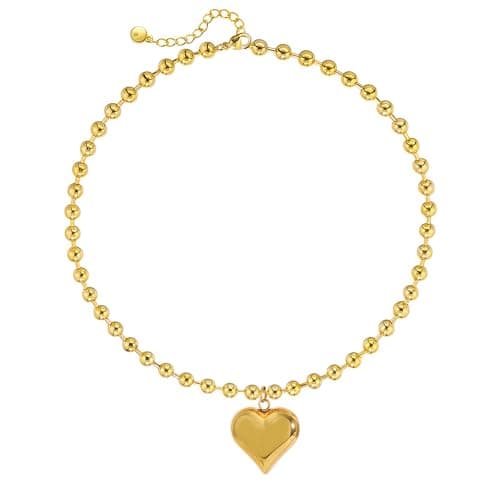 bnmpoiZ 18K Gold Plated Bead Chain Necklace for Women, Adjustable Heart Pendant Layering Jewelry Gift for Christmas,Birthday,Valentine‘s Day - Image 1