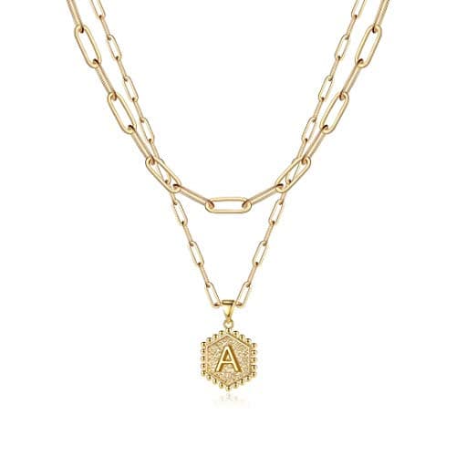 M MOOHAM 14K-Gold-Plated Initial Necklaces for Women Gifts - Initial Necklaces for Women Letter A Necklace Layered Necklace for Womens Jewelry - Image 1
