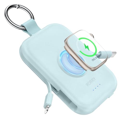 RORRY CharmGo Portable Charger, 5000mAh Portable Charger Power Bank with Built-in Cables, Travel Keychain Battery Pack for Apple Watch and iPhone Air/17/16/15/14/13/12, Blue - Image 1