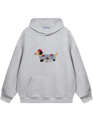 Aelfric Eden Cartoon Dog Hoodie Couple Hooded Sweatshirt Long Sleeve Pullover Oversized Hoodies 2026 Outfits Grey X-Small - Image 1