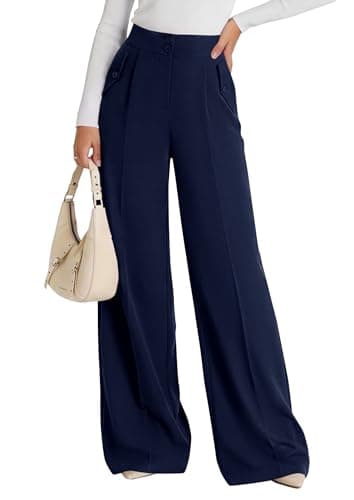 PRETTYGARDEN Women's Wide Leg Work Dress Pants Trousers (Navy Blue,M) - Image 1