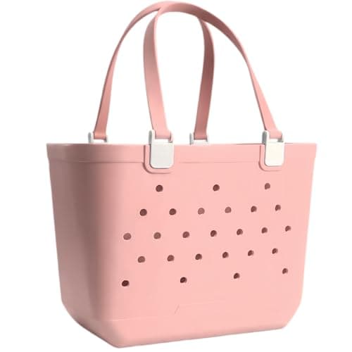 CXY Large Rubber Beach Bag, Waterproof Rubber Tote Bag for Women,Vacation Essentials Beach Tote for Summer Swim Sport Travel (Pink, X-Large) - Image 1