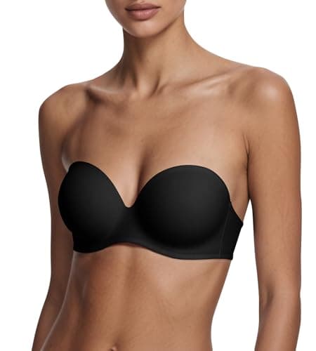 ZYQEXA Strapless Bras for Women with Support - Womens Underwire Push Up Plunge Halter Racerback Bralette Full Coverage Seamless Non Slip Workout Sexy Tshirt Convertible Bra, Black, 34A - Image 1