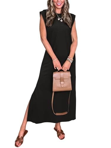 REORIA Women's Summer Vacation Long Maxi Dress Casual Sleeveless Sundresses Beach Tank Dresses with Pockets Black Onyx Medium - Image 1