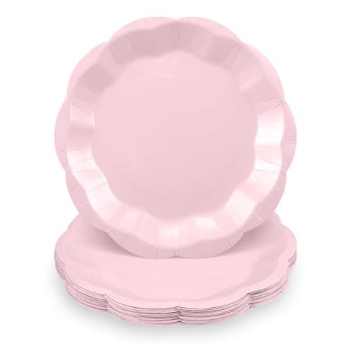 NatNarr 30pcs Pink Plates, 7inch Scalloped Pink Galentines Plates Disposable Pink Valentines Supplies Small Party Plate for Weeding, Valentine's Day, Baby Shower - Image 1