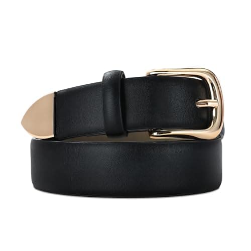 RISANTRY Women's Black Belts with Gold Buckle Ladies Faux Leather Waist Belts for Jeans Dress & Casual Wear - Image 1