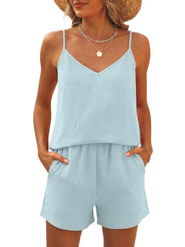 Caracilia Womens 2 Piece Lounge Sets Summer Outfits V Neck Tank Top Short Matching Set Casual Travel Beach Vacation Clothes Mint Green X-Large - Image 1
