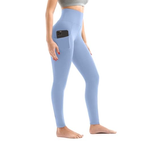 Walifrey Leggings with Pockets for Women, High Waisted Buttery Soft Womens Leggings for Gym Yoga Workout (Light Blue LXL) - Image 1