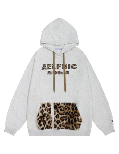 Aelfric Eden Oversized Hoodies Womens Leopard Letter Print Hoodie Fall Y2k Hooded Sweatshirts With Pocket Light Gray Large - Image 1