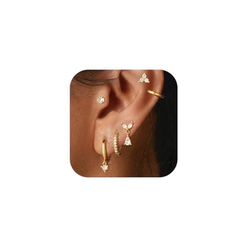 adoyi Gold Hoop Earrings Set for Women Hypoallergenic Surgical Steel Earrings Flat Back Studs for Sensitive Ears 14K Gold Plated Samll Stainless Steel Cartilage Huggie Earring for Women Jewelry - Image 1