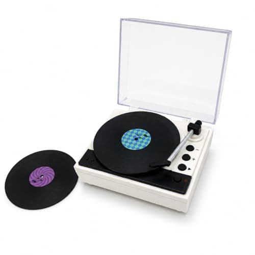 Mini Record Player with Recording Function, Retro Music Gift Device, 3 Mini Discs Included, Built-in Speaker, USB-C or Battery Powered, Cute Desk Decor for Music Lovers,White - Image 1