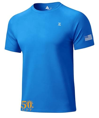 WENTTUO Men's Swim Shirt Short Sleeves UPF 50+ Rash Guard Fast Dry Swimming Rashguard Tee Shirt UV Protection Running Athletic T-Shirts Sky Blue - Image 1