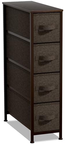 Sorbus Narrow Dresser with 4 Drawers - Vertical Slim Storage Chest of Drawers with Steel Frame, Wood Top & Easy Pull Fabric Bins for Small Spaces, Closets, Bedroom, Bathroom & Laundry (Brown) - Image 1