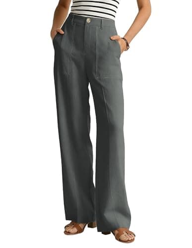 GRACE KARIN Linen Pants for Women Wide Leg Pants 2026 Comfy Casual Pants with Pockets Charcoal Grey Large - Image 1