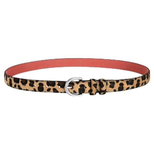 SANSTHS Women Leather Belt for Jeans Pants Fashion Ladies Skinny Belt for Dresses Thin Belt with Single Prong Buckle,Leopard,M - Image 1