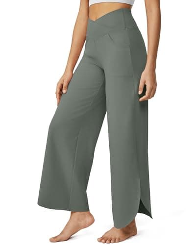 G4Free Casual Flowing Dance Capris Effortless Wide Leg Pants for Lounging, Palazzo Style with Pocket Convenience(Grey Sage,S,Tall) - Image 1