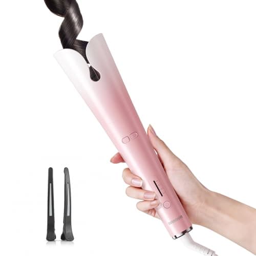 Automatic Curling Iron with 500 Million Ionic, BABONIR 1.25'' Ceramic Rotating Curling Wand with 3 Heat & 2-Way Rotation, Anti-Scald Lightweight Hair Curler, Dual Voltage for Travel, Pink - Image 1