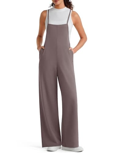 G4Free Womens Sleeveless Jumpsuits Casual Jumpers Overalls with Pockets Adjustable Straps Wide Leg Rompers One Piece(Taupe,L,Petite) - Image 1