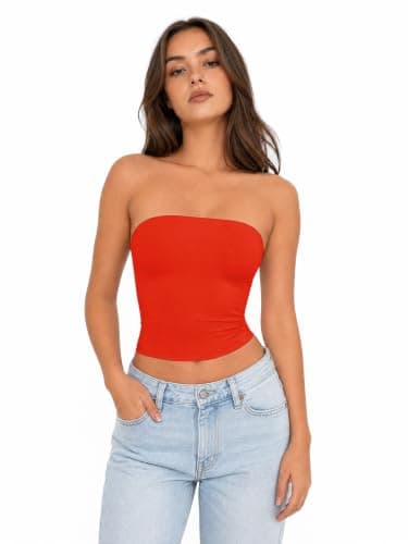 Women Sexy Tube Top Casual Summer Y2K Going Out Sleeveless Double Lined Basic Tank Top Red