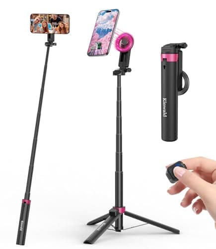 Kinwald 57" MagSafe Compatible Phone Tripod with Remote, Strong Magnetic Selfie Stick, Secure & Portable Tripod for iPhone Android, Travel Video Recording & Vlog (Black) - Image 1