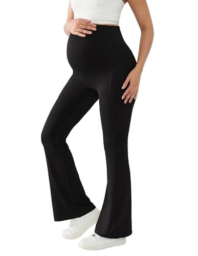 BRATUC Maternity Yoga Pants Flare Leg Pregnancy Yoga Leggings Over Belly Buttery Soft Bootcut Pants for Work (Medium, Black) - Image 1