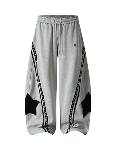 Aelfric Eden Baggy Barrel Sweatpants Womens Star Graphic Striped Wide Leg Lounge Pants Elastic Waist Y2k Unisex Trousers Grey - Image 1