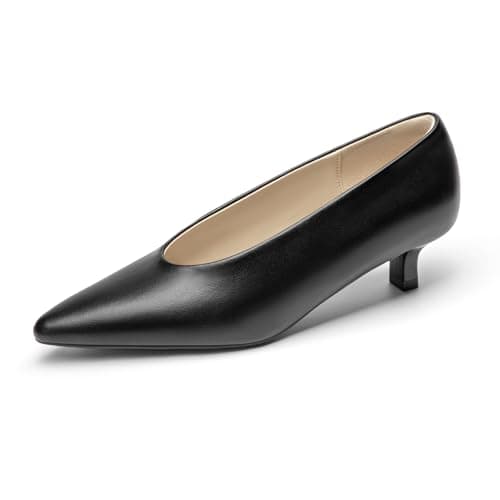 Athlefit Women's Closed Pointed Toe Low Kitten Heels 1.5-Inch Comfortable Dress Pumps Shoes for Wedding Party Office Black Size 11, AD01064 - Image 1