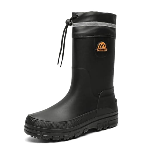 IQAXC Waterproof Garden Rain Boots for Men Breathable Lightweight Mid Calf Deck Fishing Outdoor Slip Resistant Shoes, 388 Cuffed Black 43 - Image 1