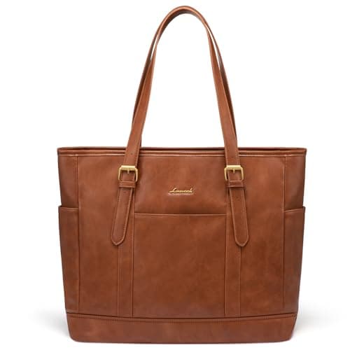 LOVEVOOK Laptop Bag for Women Vintage Leather Work Tote 15.6 inch Large Capacity Computer Bag - Image 1