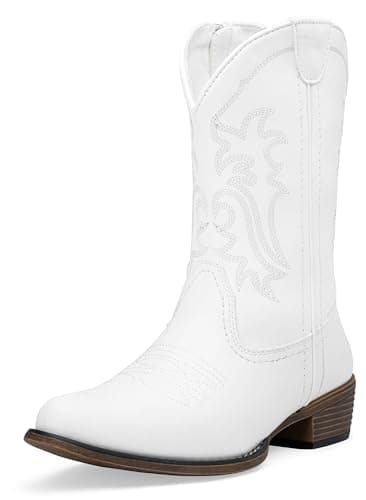 Jeossy Women's White Round Toe Cowboy Boots Mid-Calf Western Cowgirl Boots with Stitched Embroidery, 9806 Fashion Boots for Country Concert & Daily Outfits Size 7.5 (DJY9806 white 07.5) - Image 1