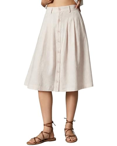 luvamia Flowy Skirts for Women Pleated A Line Skirt Womens Casual Skirts for Women Womens White Skirt Beige Small - Image 1