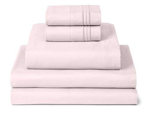 Mellanni Split King Sheets Set - 5 PC Iconic Collection Bedding - Hotel Luxury, Extra Soft, Cooling Bed Sheets - Wrinkle, Fade, Stain Resistant (Split King, Blush Pink) - Image 1