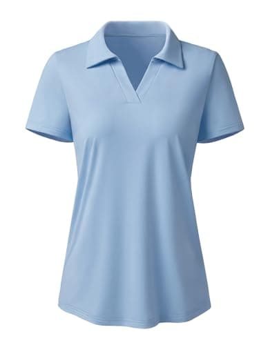 3rd hill Women's Polo Shirts Short Sleeve UPF 50+ Sun Protection V Neck Golf Tennis Collared Work Tops Dry Fit Light Blue XXL - Image 1