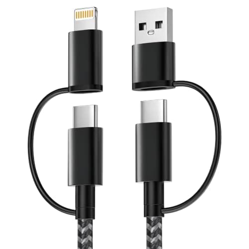 MPATIBY 60W 4 in 1 Multi Charging Cable, 2 Pack 5FT Fast Charging USB A & USB C to USB C and IP Charging Cords for Cruise Essentials, Travel, Car, Camping, Black - Image 1