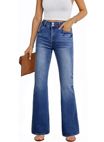 EVALESS Flare Bell Bottom Jeans for Women Women's High Waisted Wide Leg Bootcut Jeans Stretchy Denim Pants Sky Blue Size 4 - Image 1
