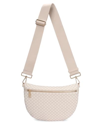 WOOMADA Checkered PU Bum Bag Sling Purse with Adjustable Strap for Travel(Ivory White Check) - Image 1