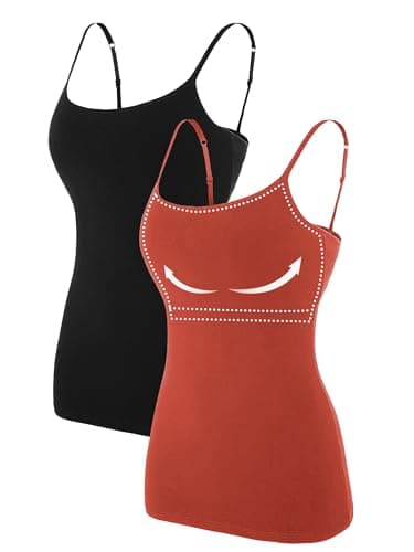 ATTRACO Camisole Top for Women with Built in Bra Casual Orange Red Cami with Adjustable Strap 2XL - Image 1