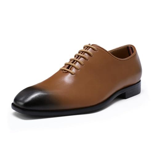 AUSTIN MILL Mens Dress Shoes Plain Toe Lace Up Oxfords for Business Work Wedding Office Prom Brown - Image 1